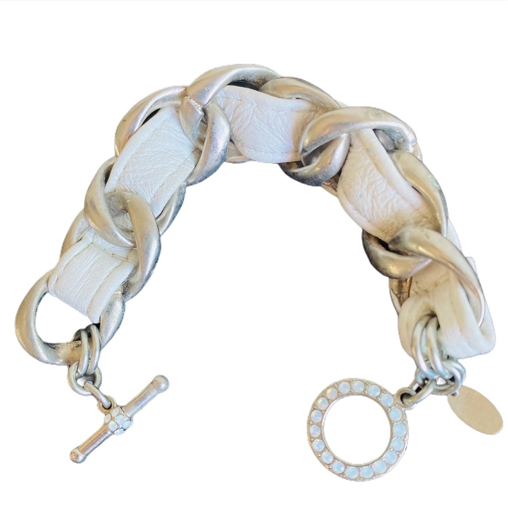 💝 Tommassini Leather Chain Link Toggle Bracelet Swarovski crystals handmade